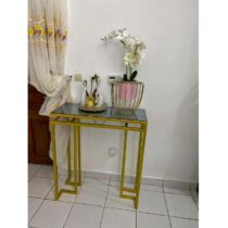Console - Table Haute en Marbre avec rangement en Métal Doré