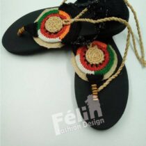 Sandale Africaine Nu-Pieds tissée à la main - Semelles Plates - Femme - P.40