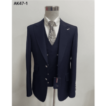 Costume veste 3 pièces sur mesure - 2 Boutons dorés - Bleu