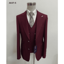 Costume veste 3 pièces sur mesure - 2 Boutons dorés - Bordeaux